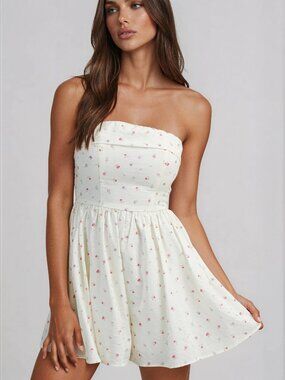 Women's Strapless Floral Print Foldover Tube Romper
